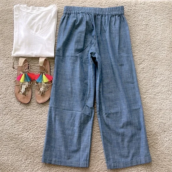 J. Crew Chambray Tie Waist Wide Leg Pants - Picture 6 of 9